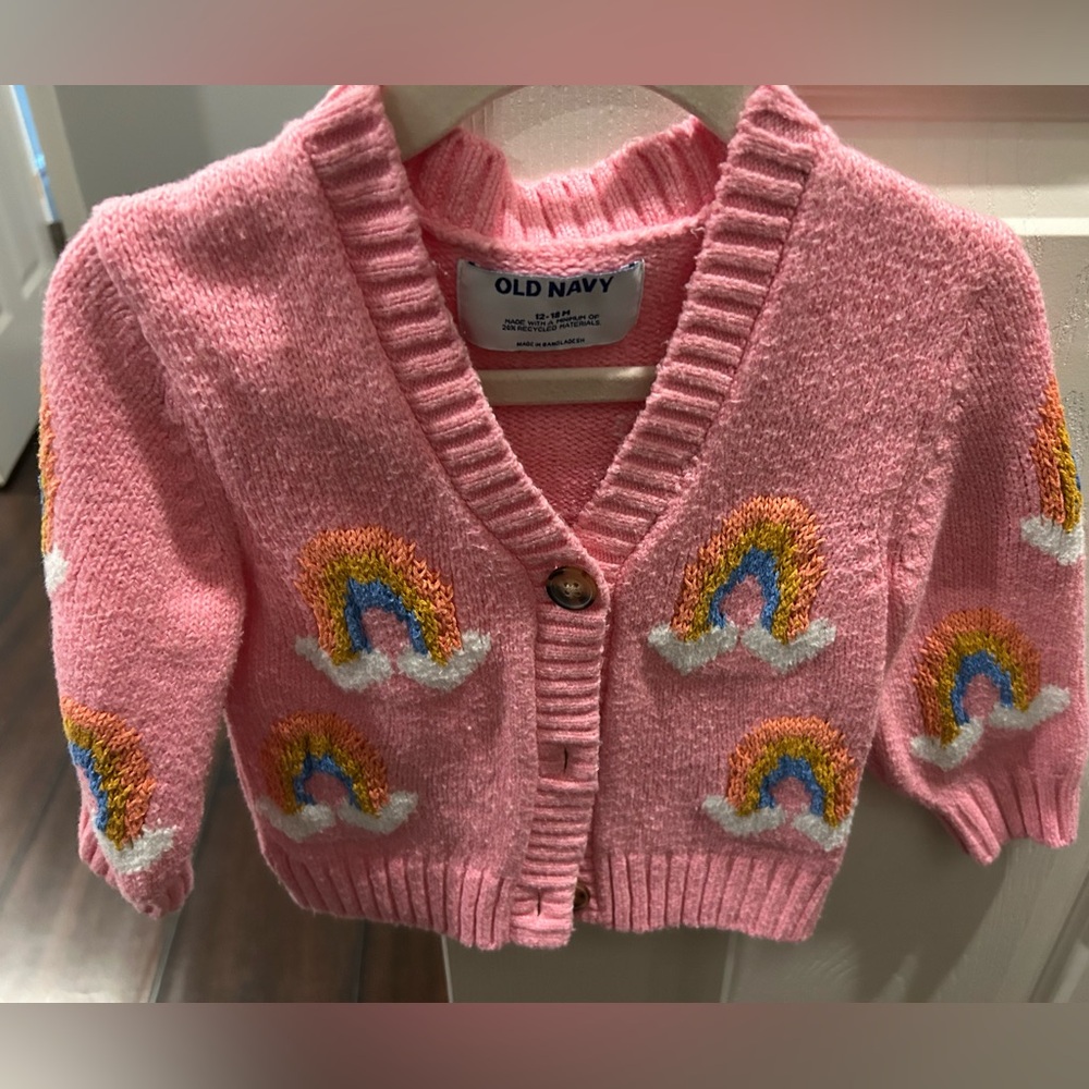 Old Navy Pink Kids Cardigan with Rainbow Design